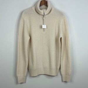 New Hudson North Sweater Mens Medium Cream Lambswool Quarter Zip Pullover